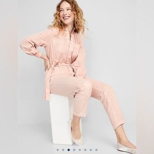 Collarless Tie-Belt Utility Jumpsuit size XXL